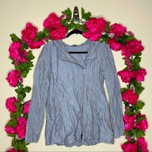 Eileen Fisher Grey Crinkle Textured Hooded Asymmetrical Side Zip Jacket